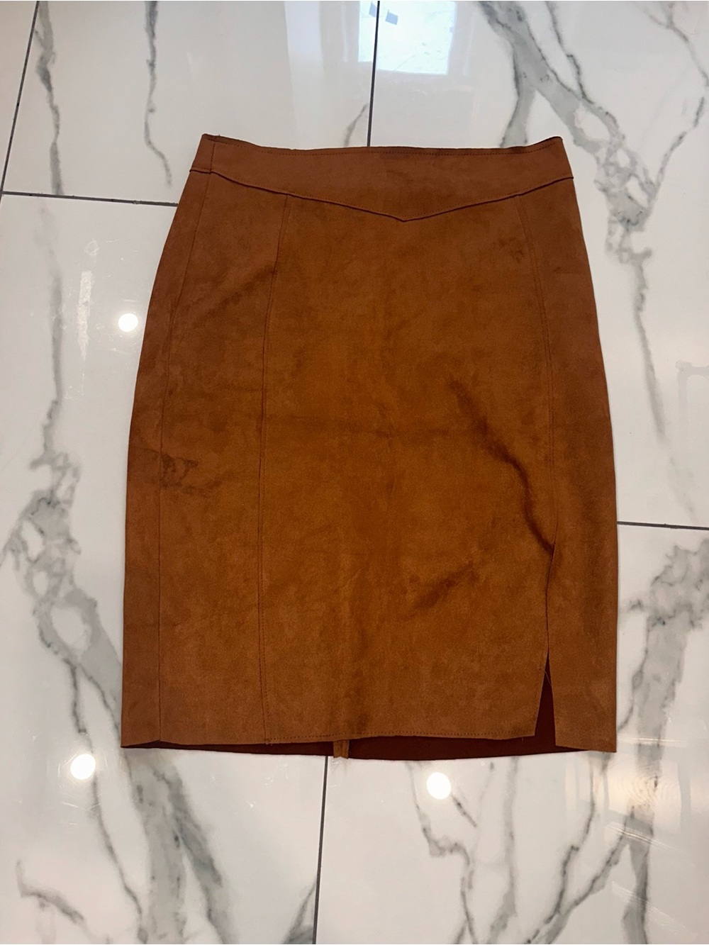 Amazon Women's Faux Suede Pencil Skirt - Cognac Brown